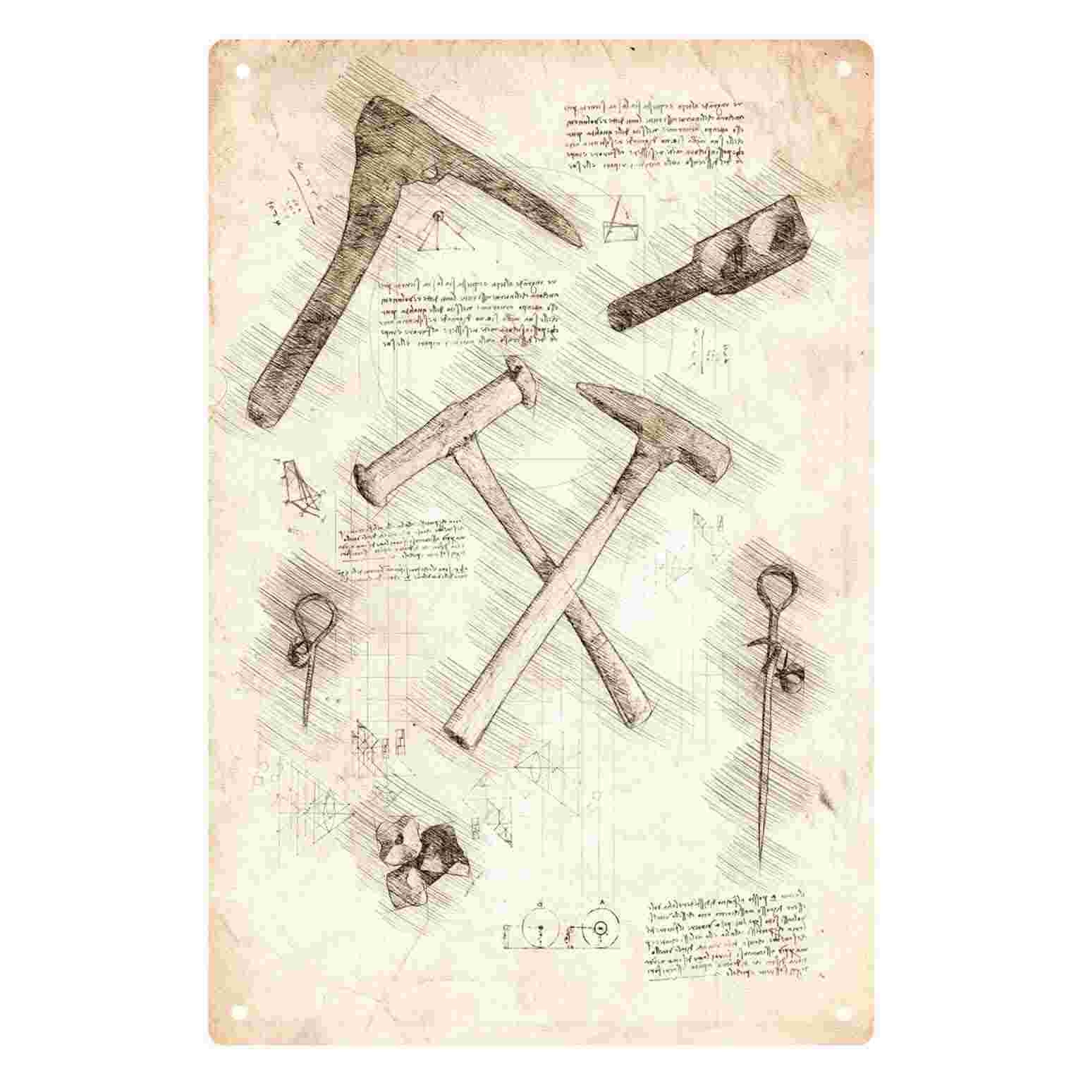 Gardening Tools Sketch - 2D плоская металлическая табличка-украшение в винтажном
